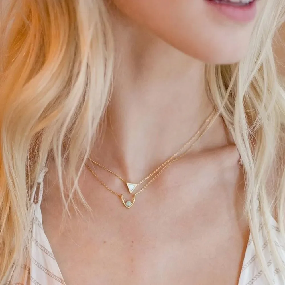 NEW 14K Gold Plated White Opal Necklace